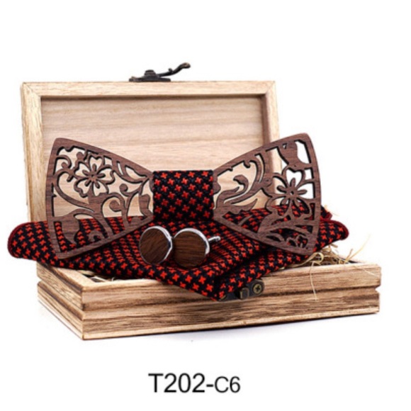 Wooden hollow bow tie with cuff link set - Picture 2 of 3